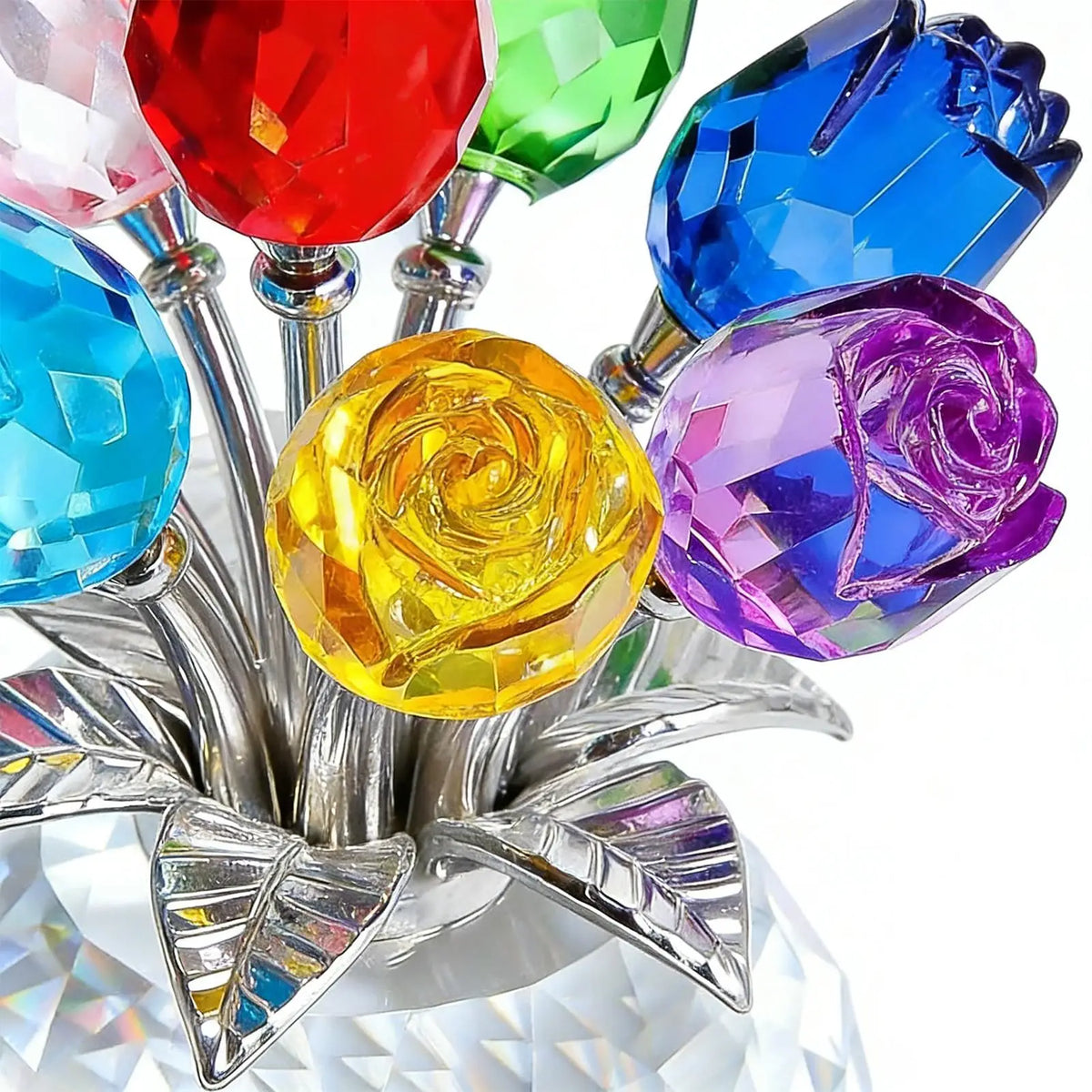 Crystal Rose Bouquet Figurine | Colorful Eternal Rose Decor Crystal Rose Figurine PLUSH