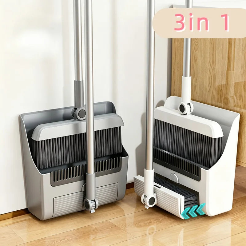 3-in-1 Upright Broom & Dustpan Set with Garbage Bag Holder Broom & Dustpan Set PLUSH