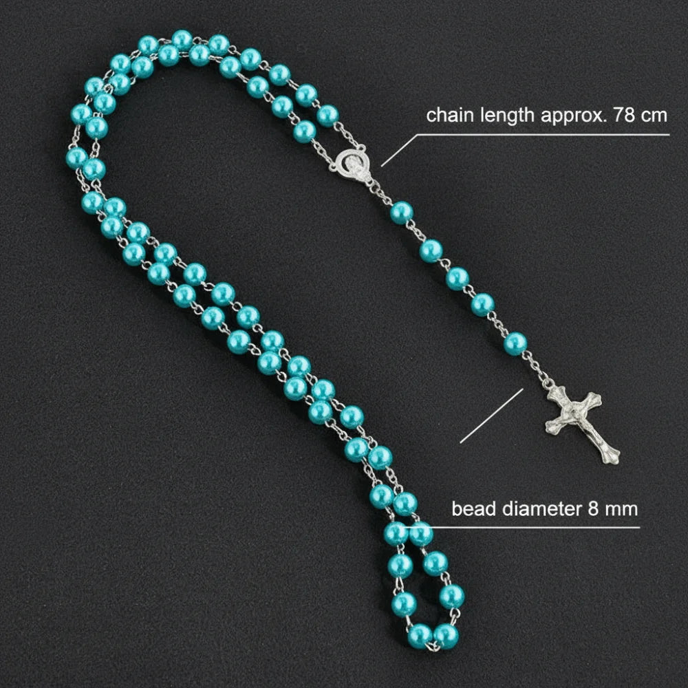 Vintage Cross Pendant Necklace | Faux Pearl Glass Bead Rosary Pendant Necklace PLUSH