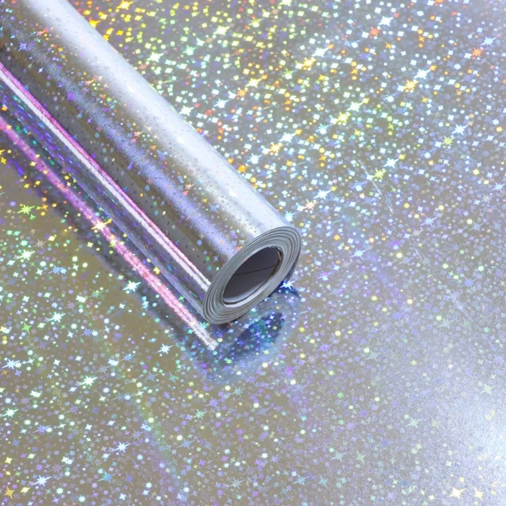 Gradient Laser Wrapping Paper Roll 43×300cm – Holographic Gift Wrapping Paper PLUSH Silver Meteor
