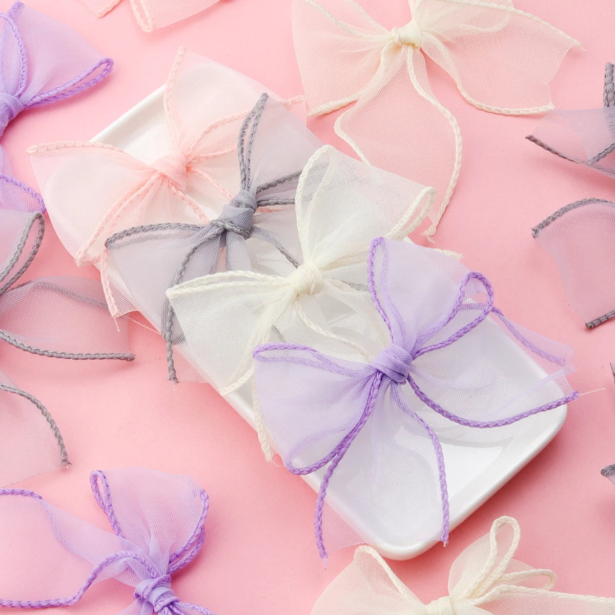10pcs Satin Organza Ribbon Bows 8x8cm – DIY Craft Decor Ribbon Craft Bows PLUSH