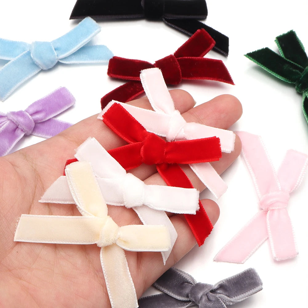 10pcs Velvet Flocking Bow Ribbons 1cm – DIY Hair & Gift Decor Velvet Bow Ribbons PLUSH
