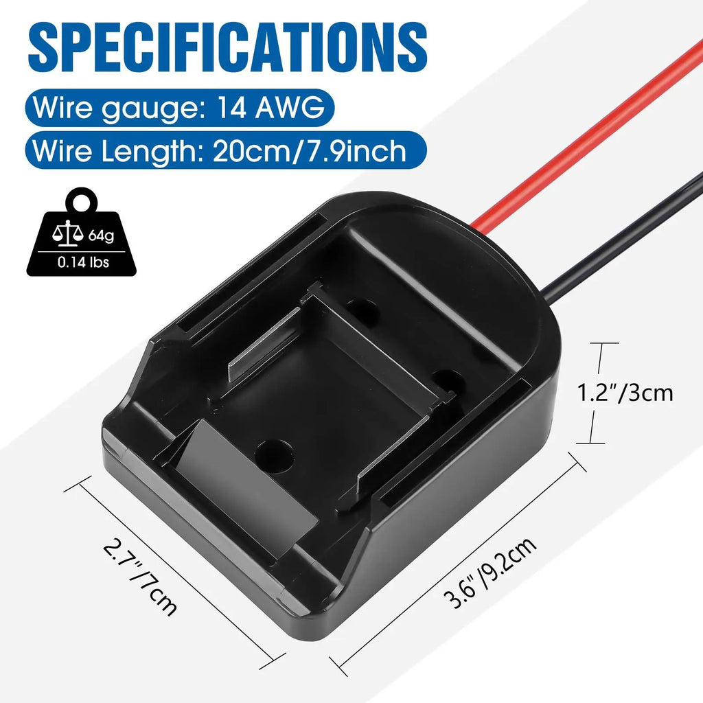 Makita 14.4–18V Li-Ion Battery Adapter Dock | 14AWG Wires & Switch Battery Adapter Dock PLUSH