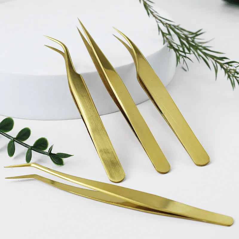 Ouriner Gold Eyelash Tweezers Set – Lash Extension Tool Kit Eyelash Tweezer Set PLUSH