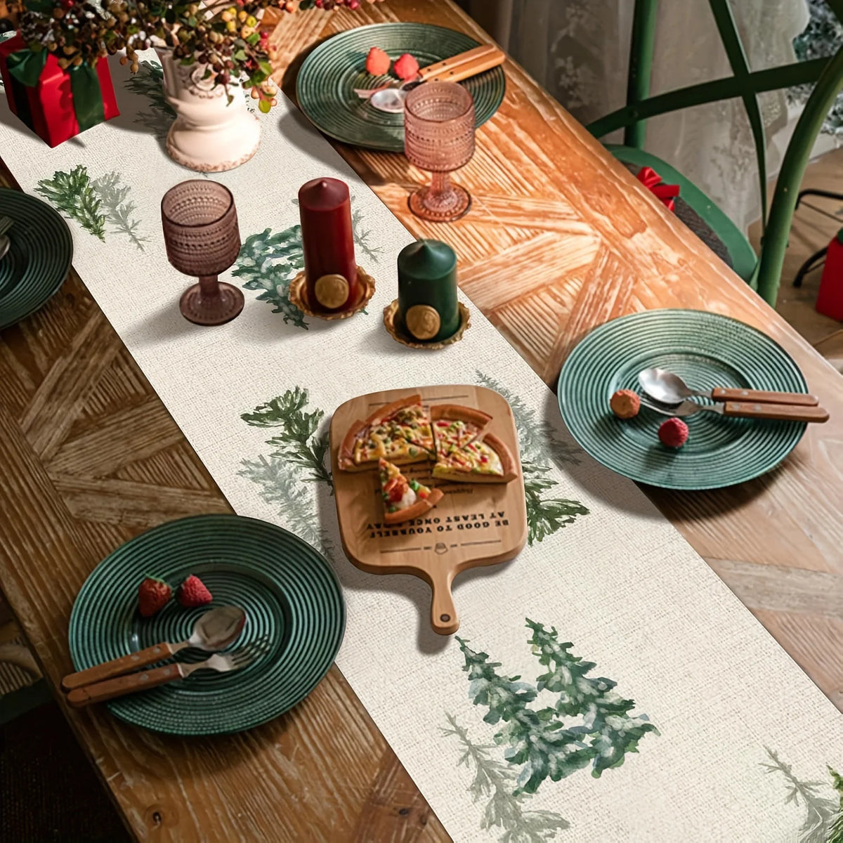 Winter Forest Table Runner – Reindeer Cardinal Christmas Décor Holiday Table Runner PLUSH