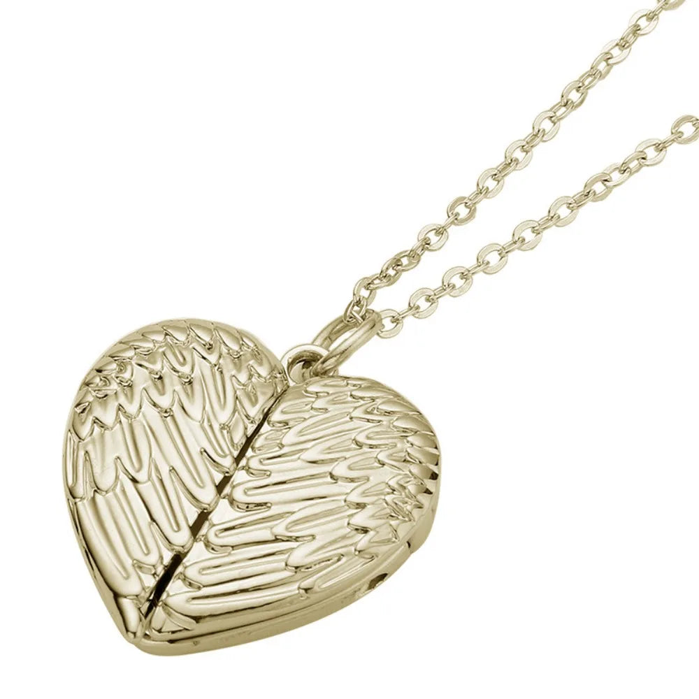 Sublimation Blank Angel Wing Heart Pendant Necklace – Gold Pendant Necklace PLUSH Gold