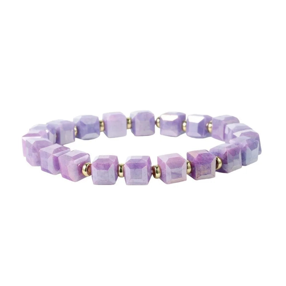 Colorful Crystal Glass Sugar Cube Beaded Bracelet | Unisex Beaded Chain Bracelet PLUSH Style 9