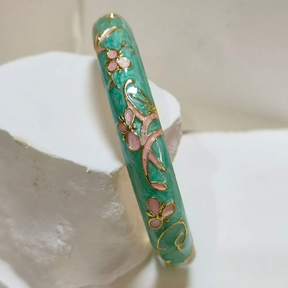 Cloisonné Enamel Bangle | Gold-Trimmed Floral Ethnic Bracelet Enamel Bangle Bracelet PLUSH 4
