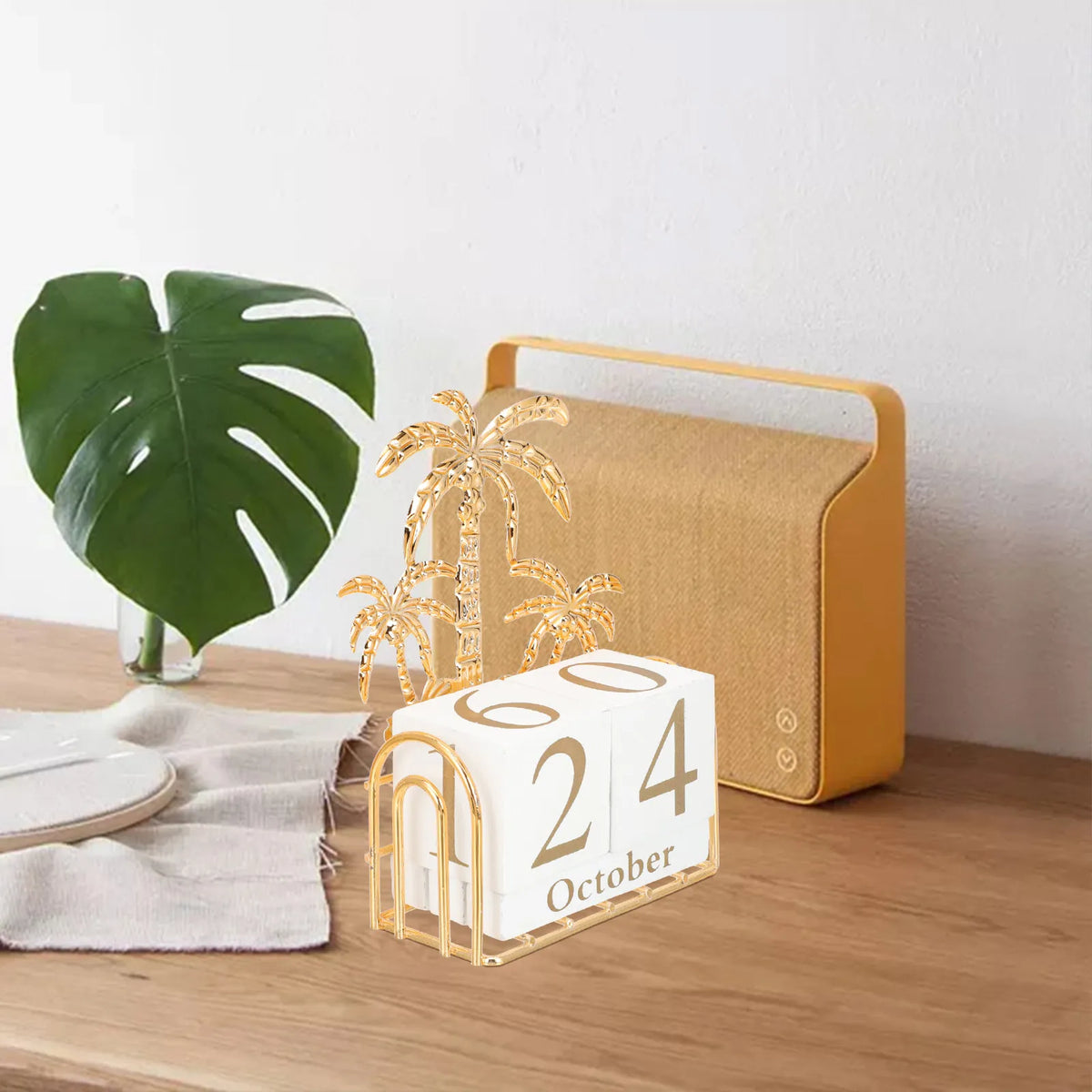 Wooden Perpetual Desk Calendar Block – Wood & Iron Gold Desk Calendar Block PLUSH