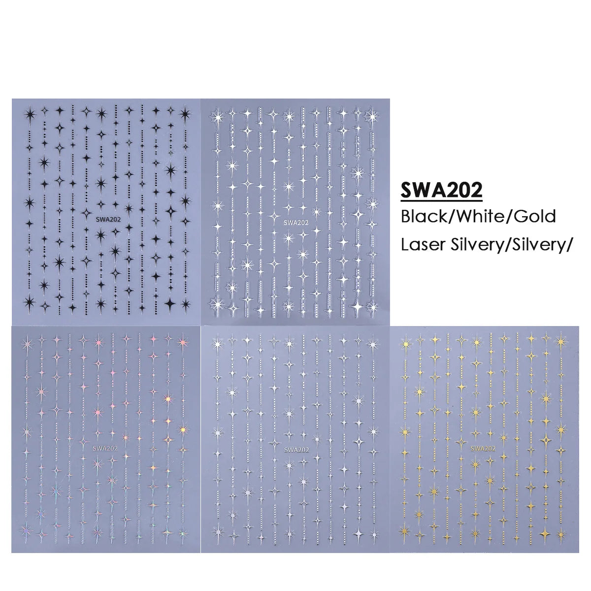 5pcs 3D Holographic Star & Sun Nail Art Stickers – DIY Decals Nail Art Stickers PLUSH SWA202 5color