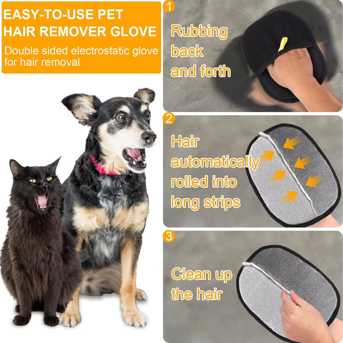 Reusable Pet Hair Removal Grooming Gloves | Double-Sided Pet Grooming Gloves PLUSH