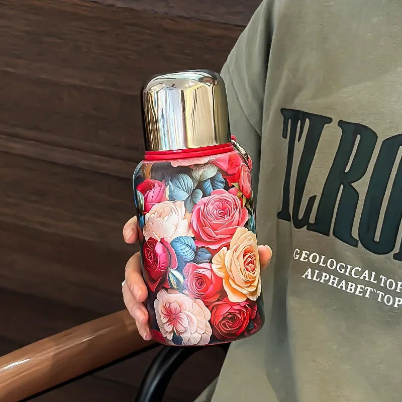 Stainless Steel Insulated Tea Cup | Double Lid 450/650ML Insulated Thermos Cup PLUSH Rose 450ML 500-1000ml
