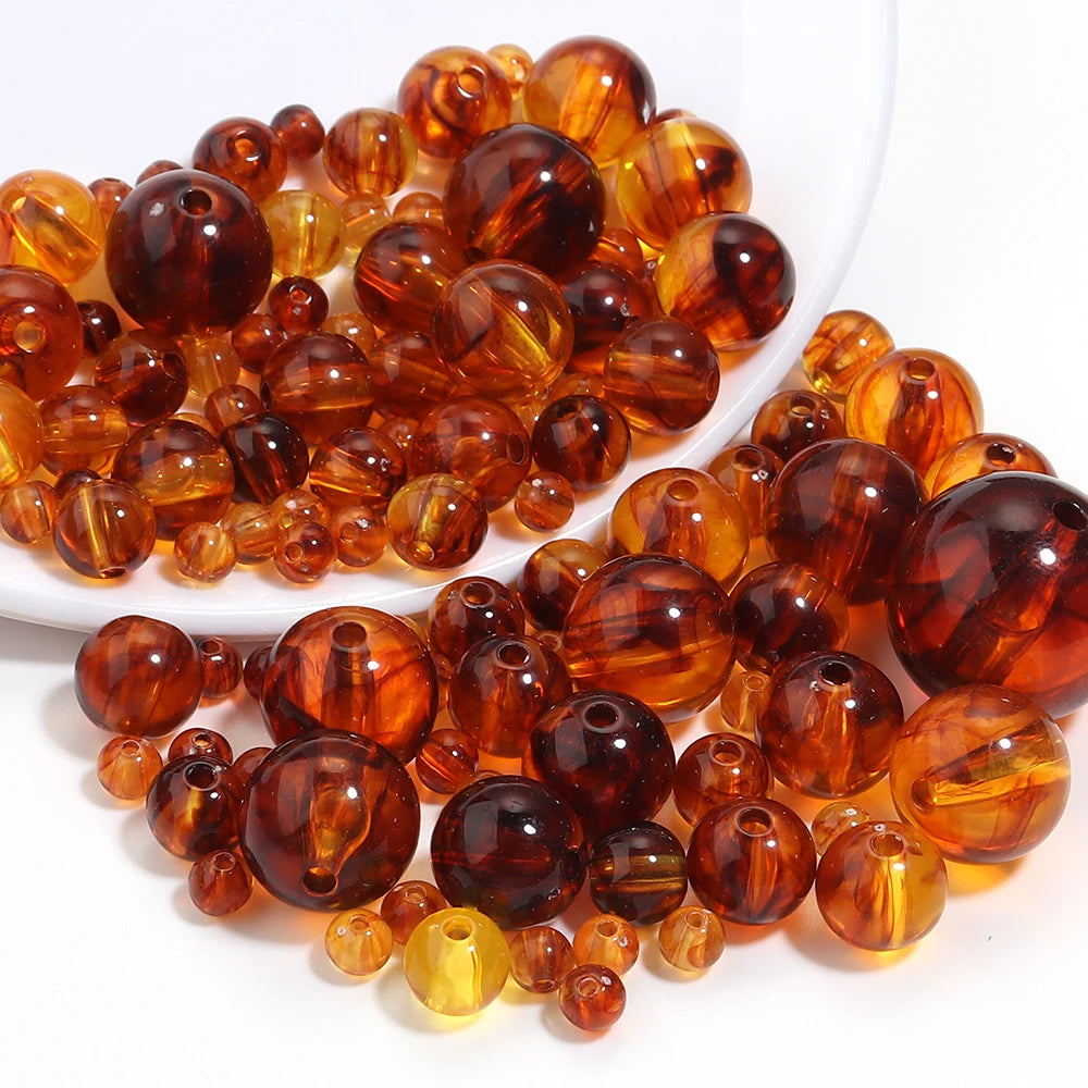 Amber Acrylic Round Beads 6–20mm DIY Jewelry | 10–200pcs Acrylic Jewelry Beads PLUSH