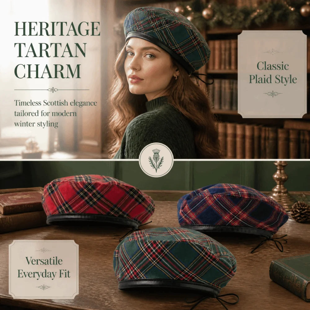 Tartan Plaid Beret Y2K Drawstring Newsboy Cap – Retro Green Hat Beret Newsboy Cap PLUSH