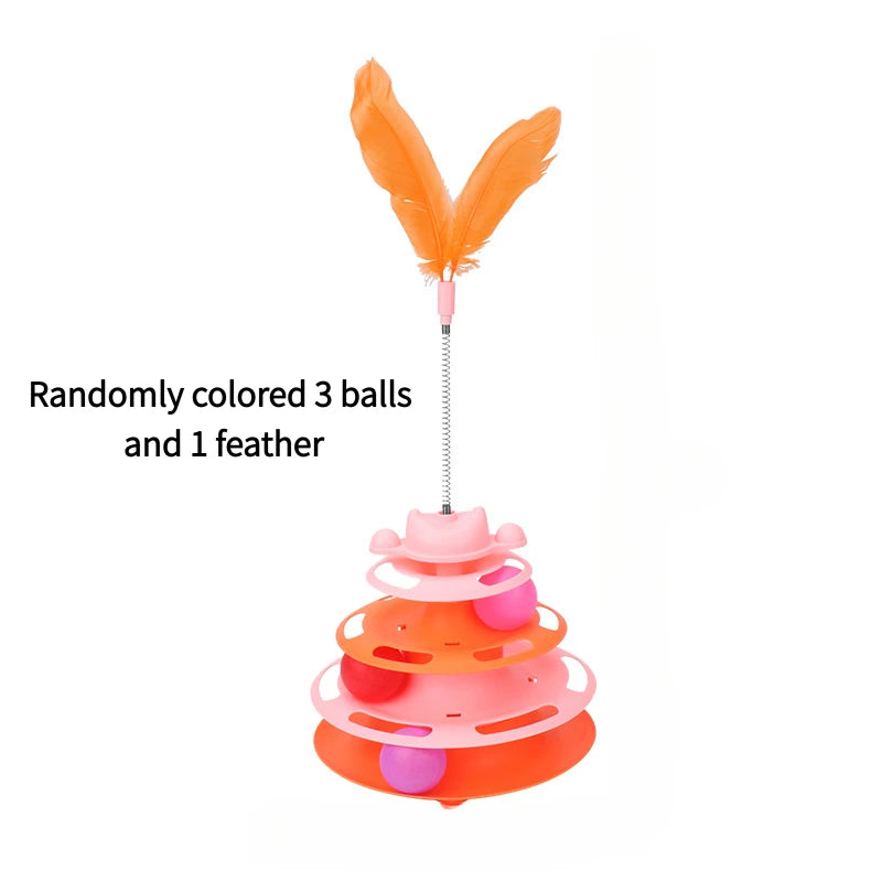 Interactive Feather Turntable Cat Toy with Rolling Ball Interactive Cat Toy PLUSH pink Randomly colored 3 b