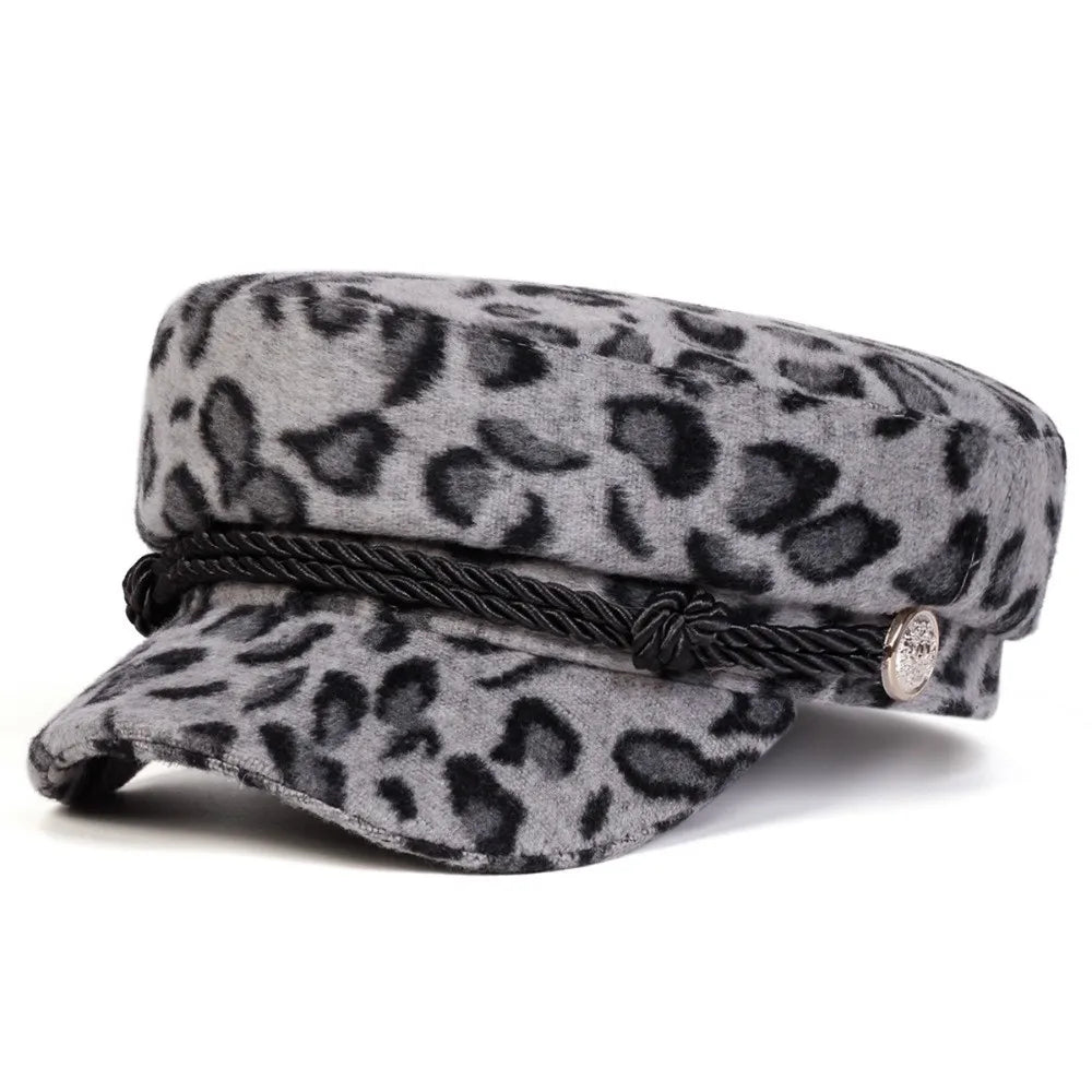 Vintage Newsboy Beret Hat – Leopard Print Flat Top Cap Newsboy Beret Hat PLUSH Style A
