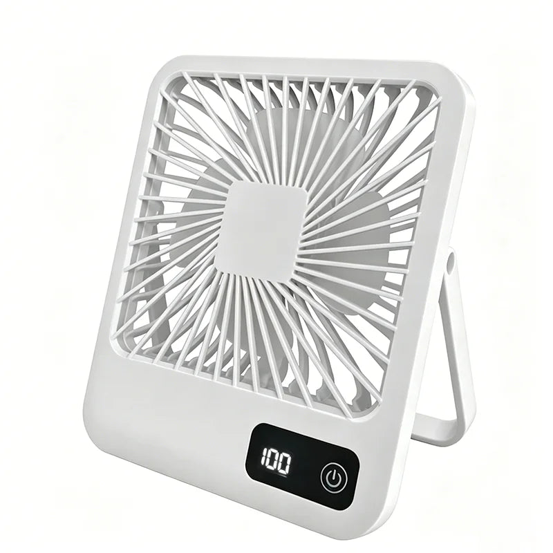 Portable Rechargeable USB Desktop Fan – 180° Tilt & Power Display Portable Desktop Fan PLUSH Pure White