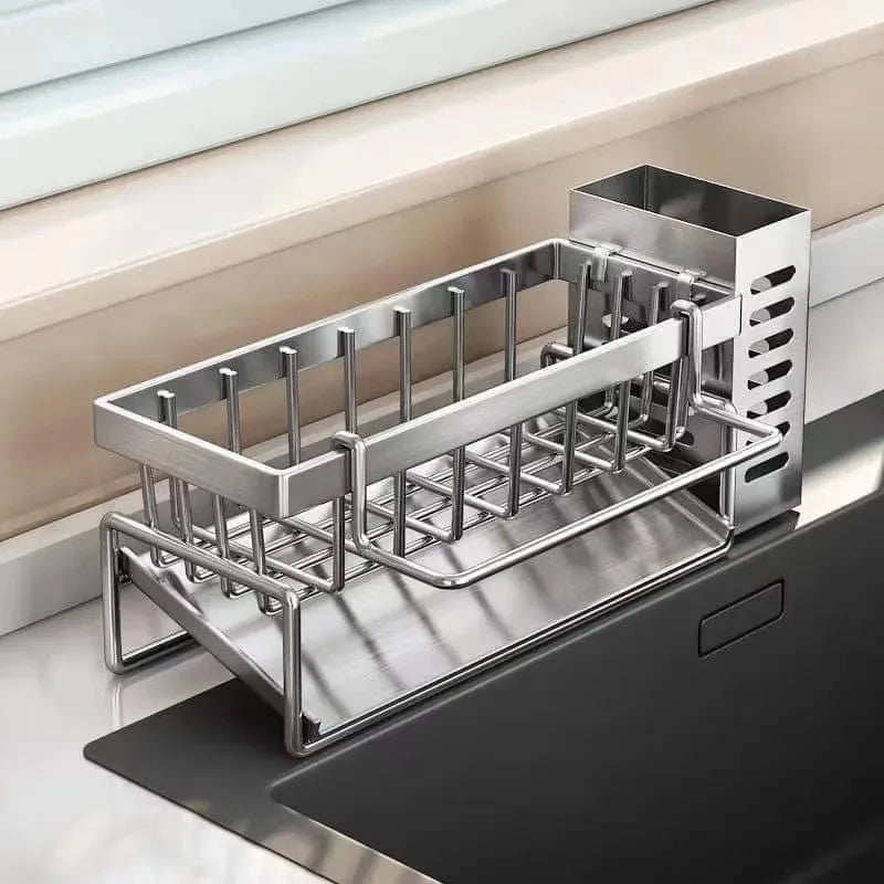 Stainless Steel Kitchen Sink Sponge & Drain Rack Organizer Sink Organizer Rack PLUSH Silvery Pro