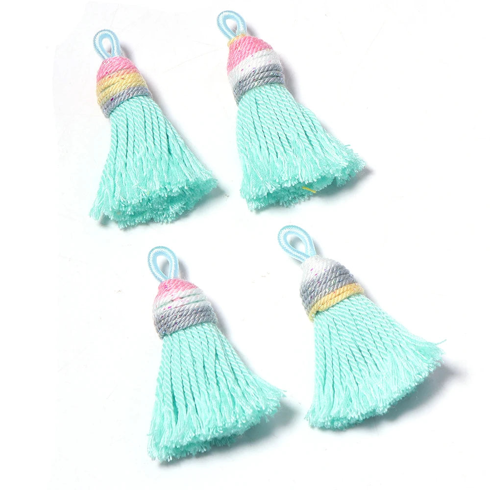 4pcs Gradient Glitter Mini Tassel Charms – DIY Jewelry Making Tassel Charms PLUSH Lake Green