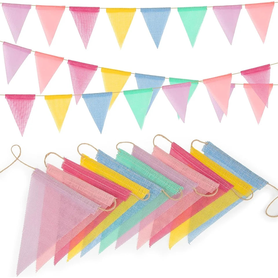 Vintage Linen Burlap Bunting Flags Garland Banner – 12pcs Party Banner Garland PLUSH