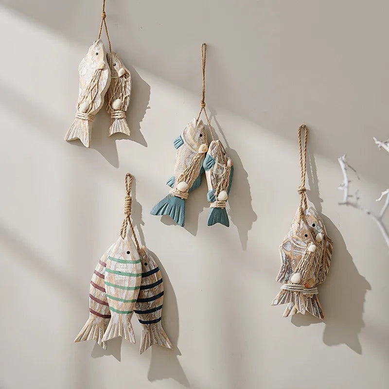 Rustic Wooden Fish Wall Hanging Set – Nautical Coastal Décor Wall Hanging Decor PLUSH