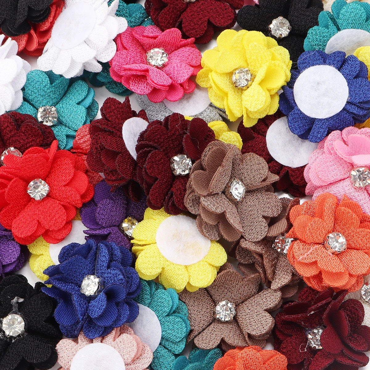 10pcs Fabric Flower Rhinestone Appliques – DIY Hair Clip Brooch Fabric Flower Appliques PLUSH