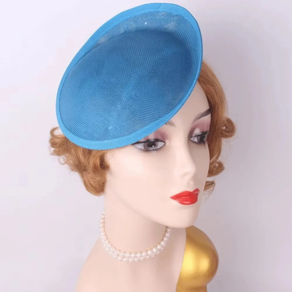 Wide Brim Linen Fascinator Hat Base – Vintage Mesh Headpiece Fascinator Hat Base PLUSH Lake Blue