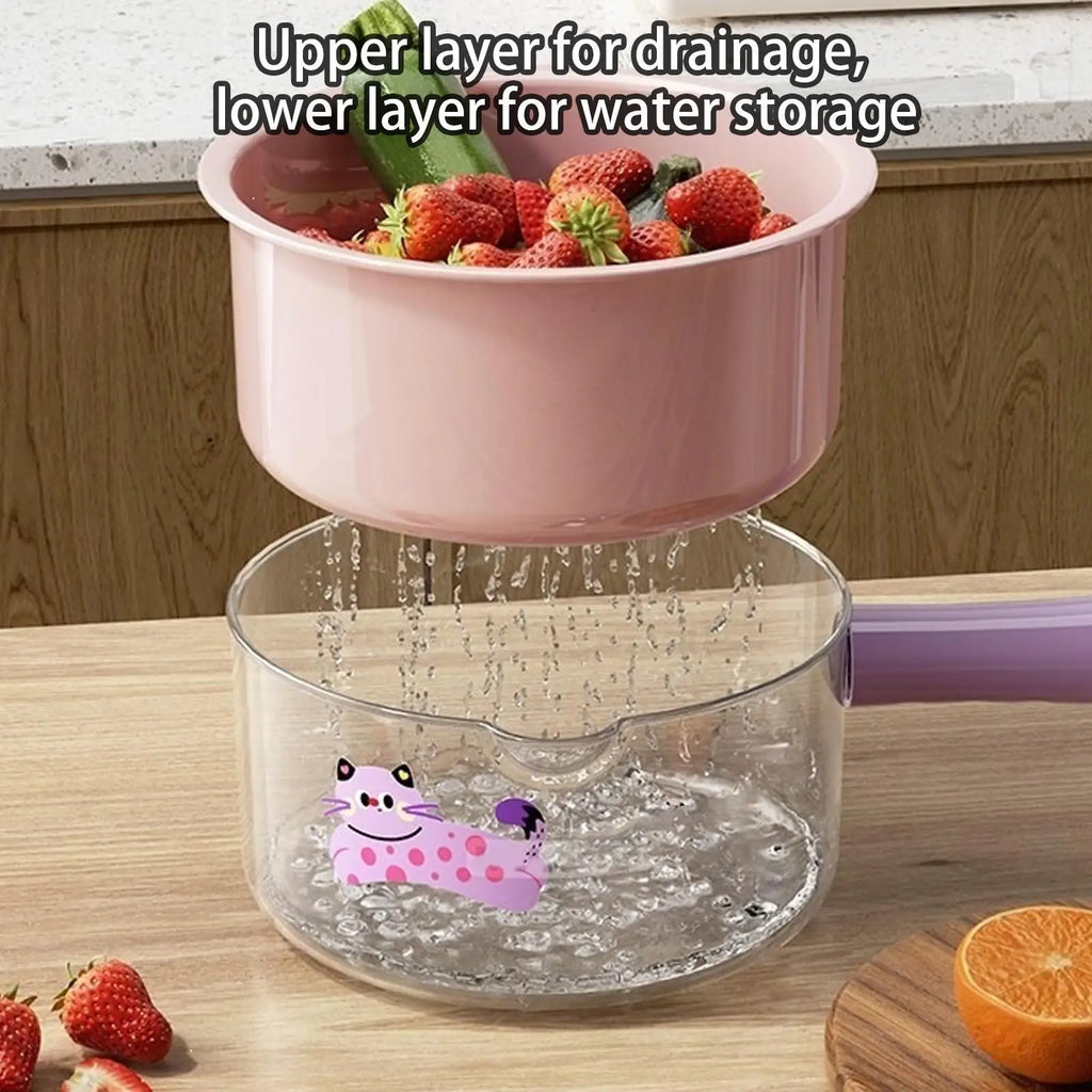 Double-Layer Fruit Washing Basket & Colander with Handle Kitchen Colander Basket PLUSH