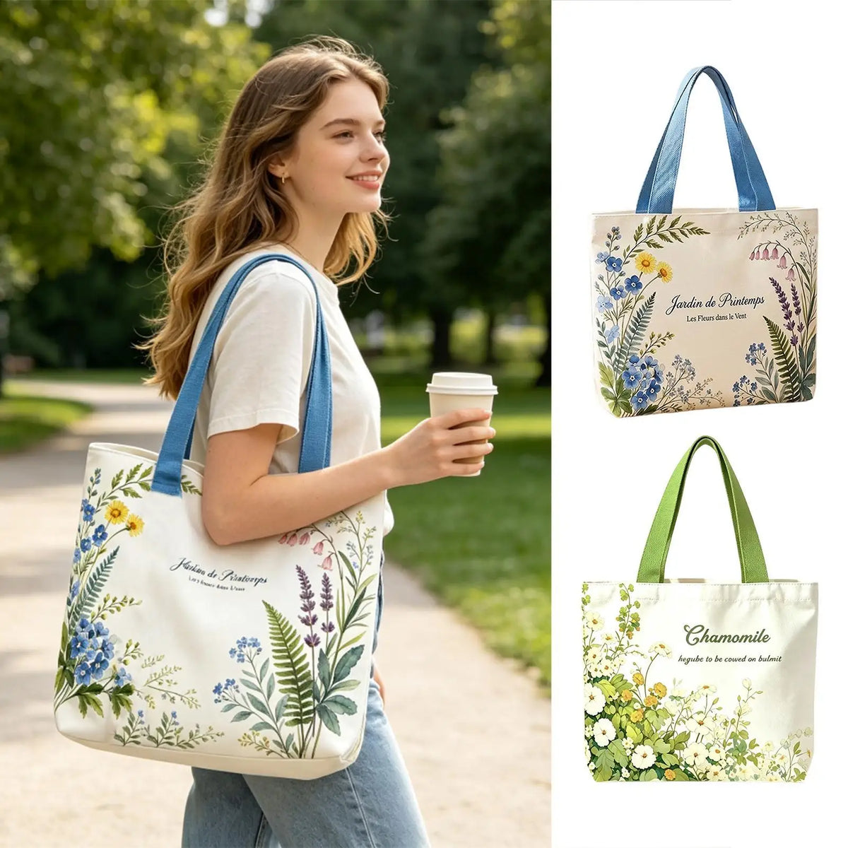 Floral Canvas Tote Bag – Large Open Top Shoulder Bag Canvas Tote Bag PLUSH