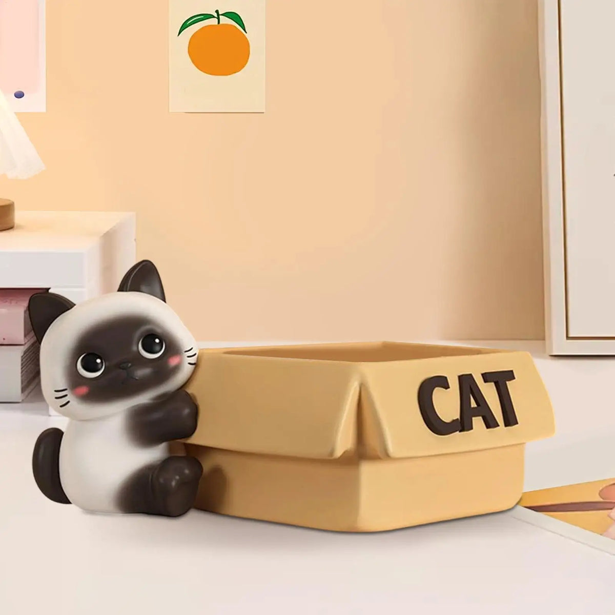 Siamese Cat Resin Key & Trinket Holder | Decorative Desk Organizer Decorative Trinket Dish PLUSH