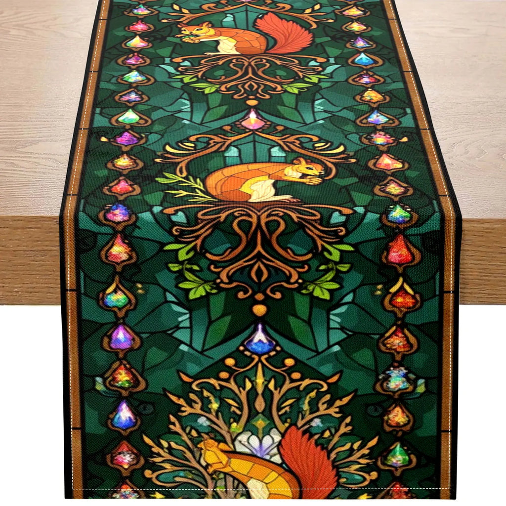 Squirrel Tree Print Table Runner | Pastoral Home Décor Table Runner PLUSH A 33X183 cm