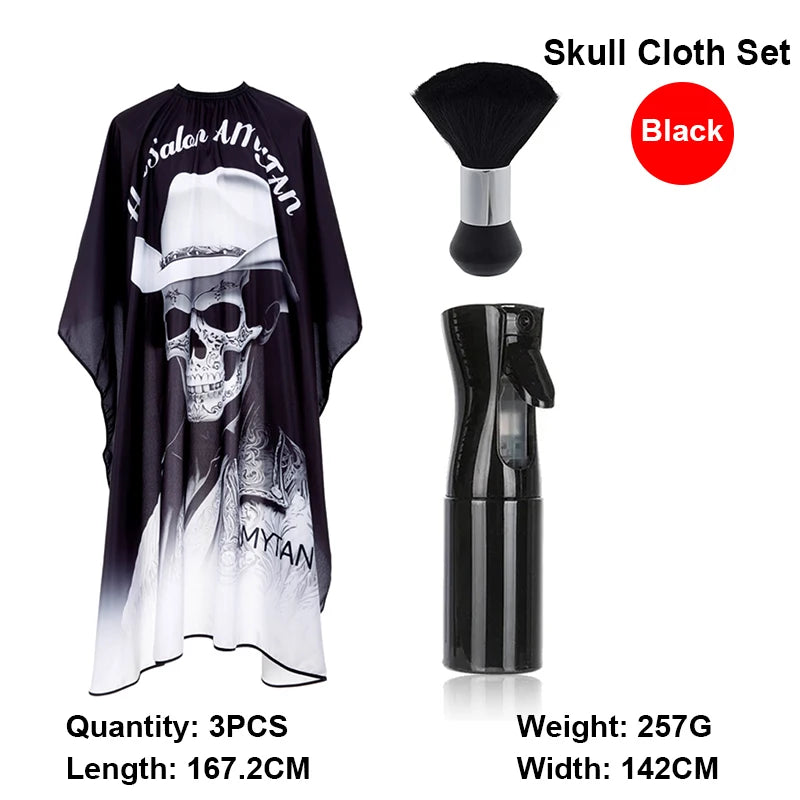Waterproof Skull Hairdressing Cape & Bib Set – Hair Dye Hairdressing Cape Set PLUSH 3pcs set-G