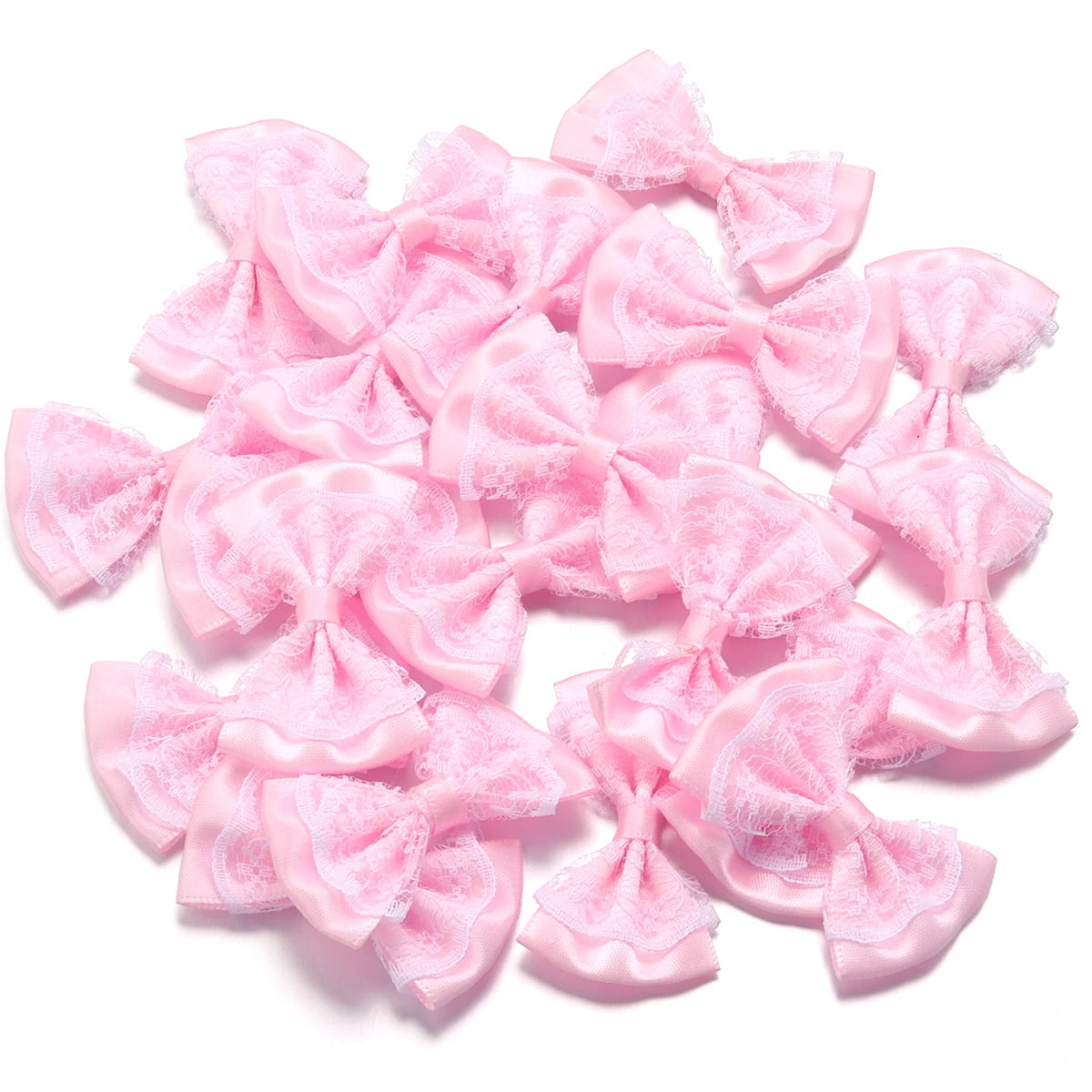 20pcs Double Layer Satin Ribbon Bows – Colourful DIY Craft Ribbon Craft Bows PLUSH Pink 3.5X5.7cm