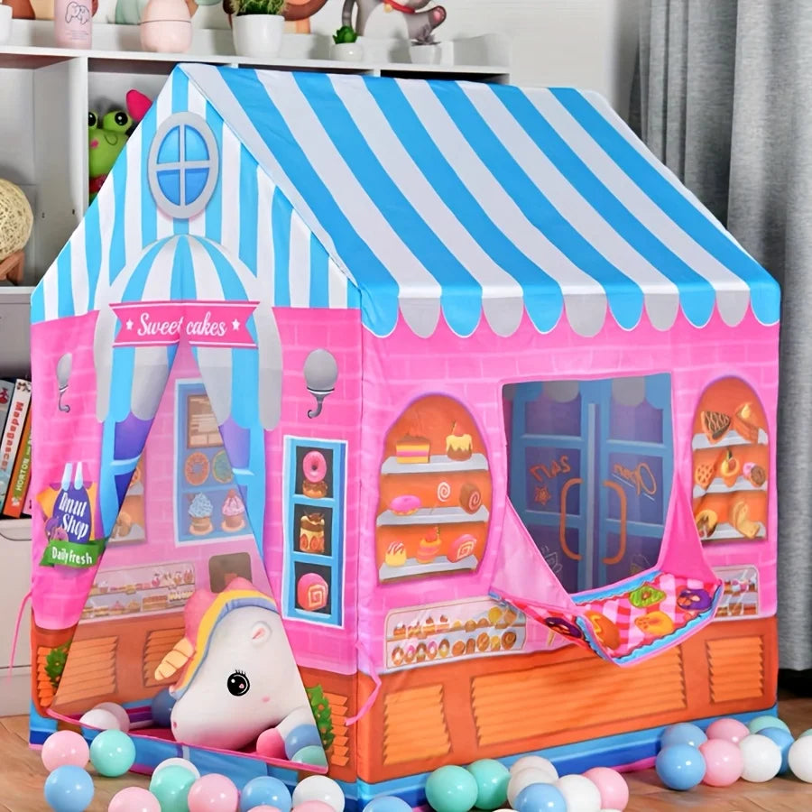 Kids Sweet Shop Play Tent – Pink Blue Striped Dessert Playhouse Kids Play Tent PLUSH