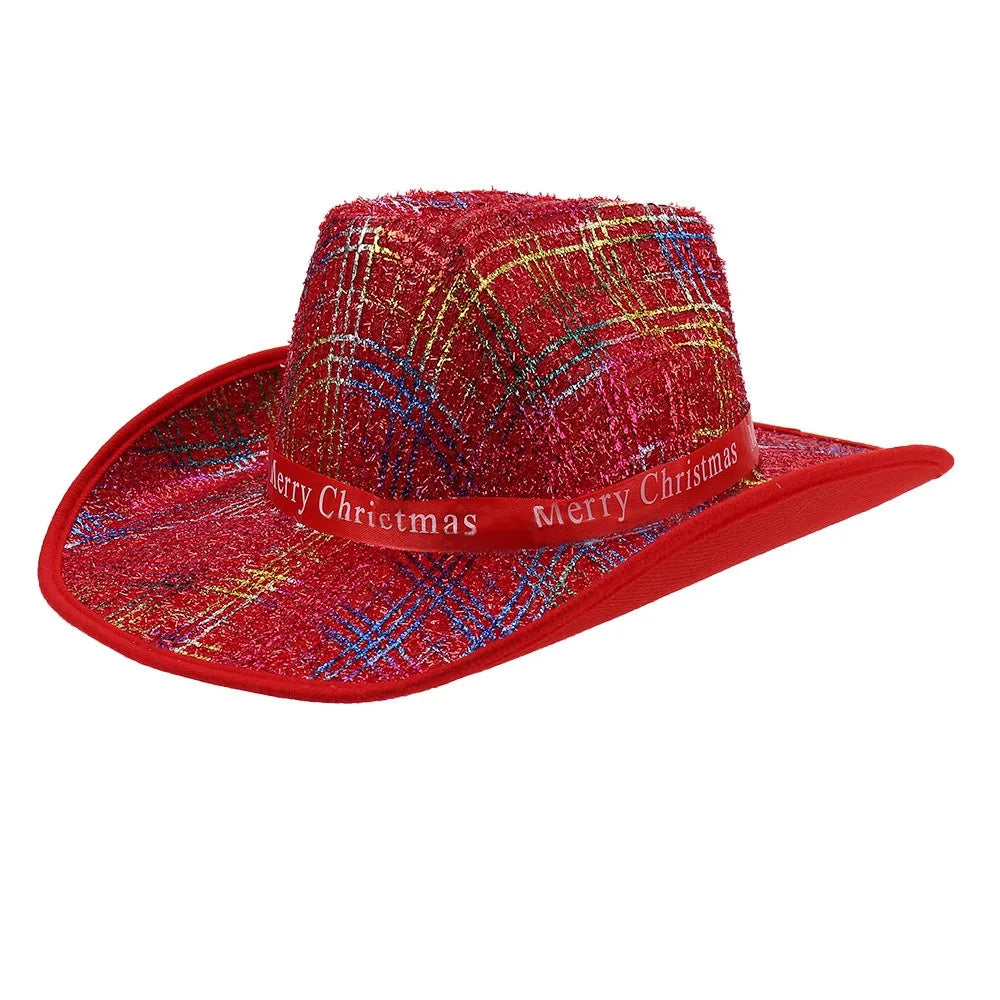 Sequin Christmas Cowboy Felt Top Hat – Holiday Party Accessory Holiday Party Hat PLUSH Style 1