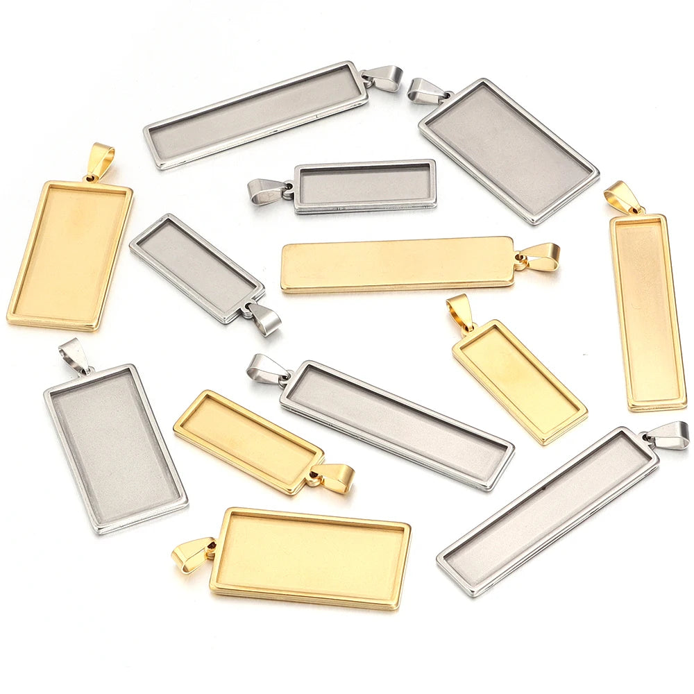 2pcs Stainless Steel Rectangle Pendant Tray – DIY Jewelry Pendant Tray Setting PLUSH
