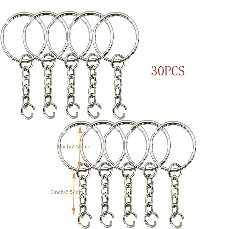 30pcs Silver Plated Metal Blank Keyrings & Carabiner Buckles Keychain Findings Set PLUSH