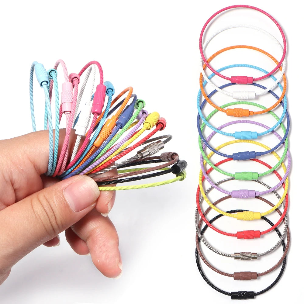 10pcs Colorful Stainless Steel Screw Lock Wire Keychain Rings Jewelry Findings PLUSH