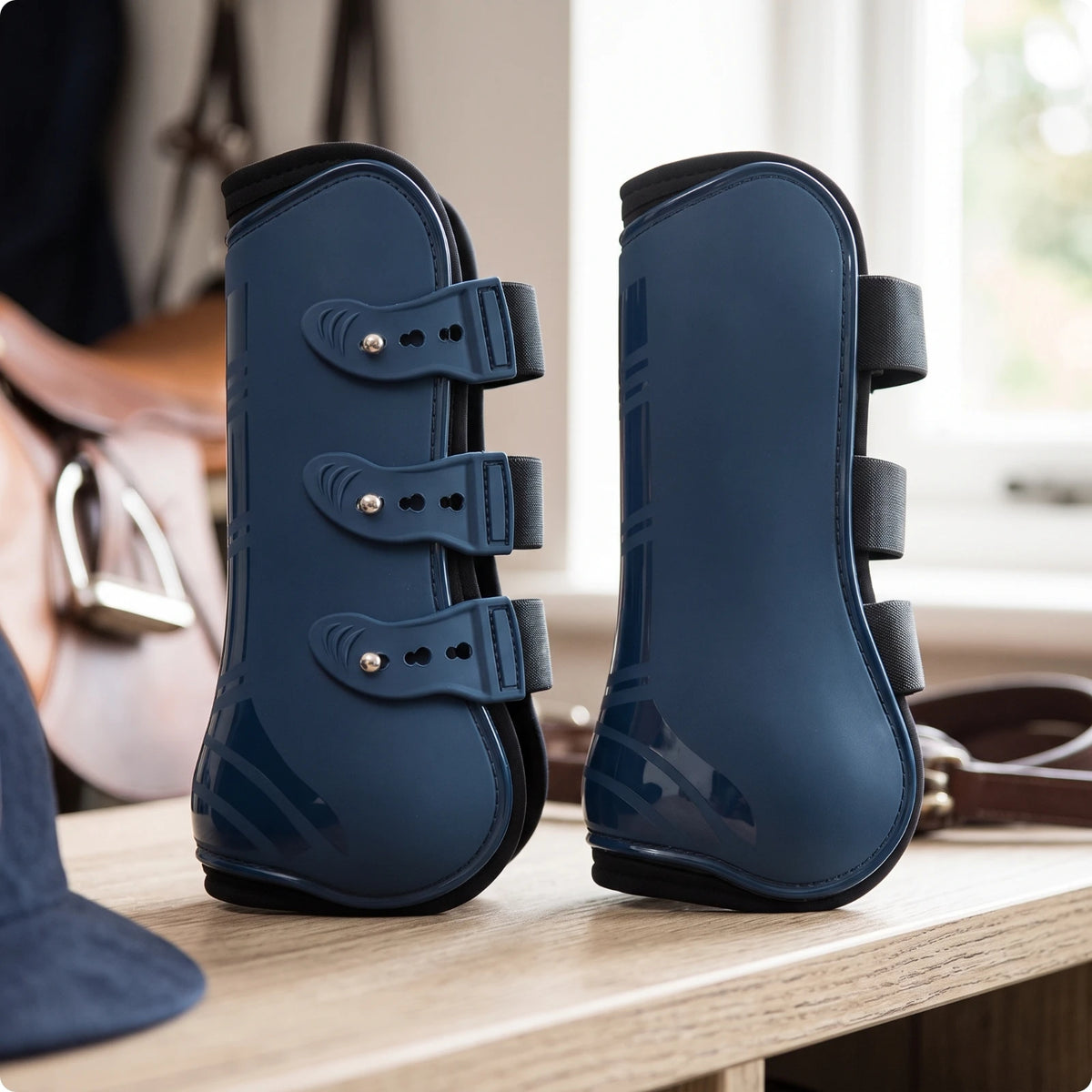 Horse Front Leg Tendon Boots – Adjustable Equestrian Guard Horse Tendon Boots PLUSH Navy M-front