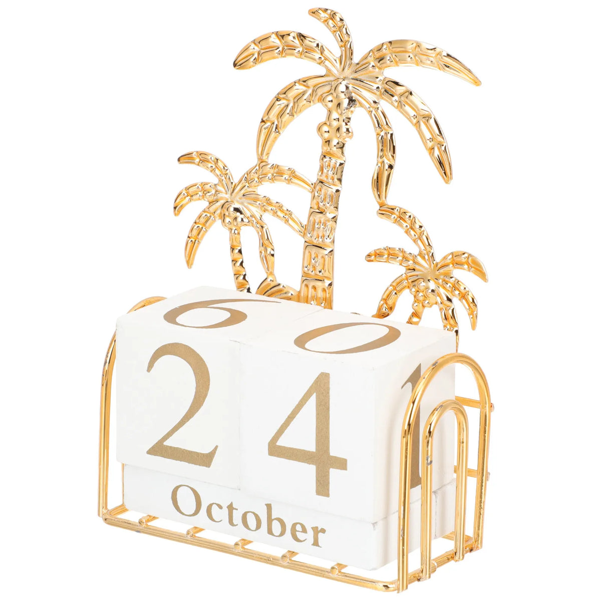 Wooden Perpetual Desk Calendar Block – Wood & Iron Gold Desk Calendar Block PLUSH