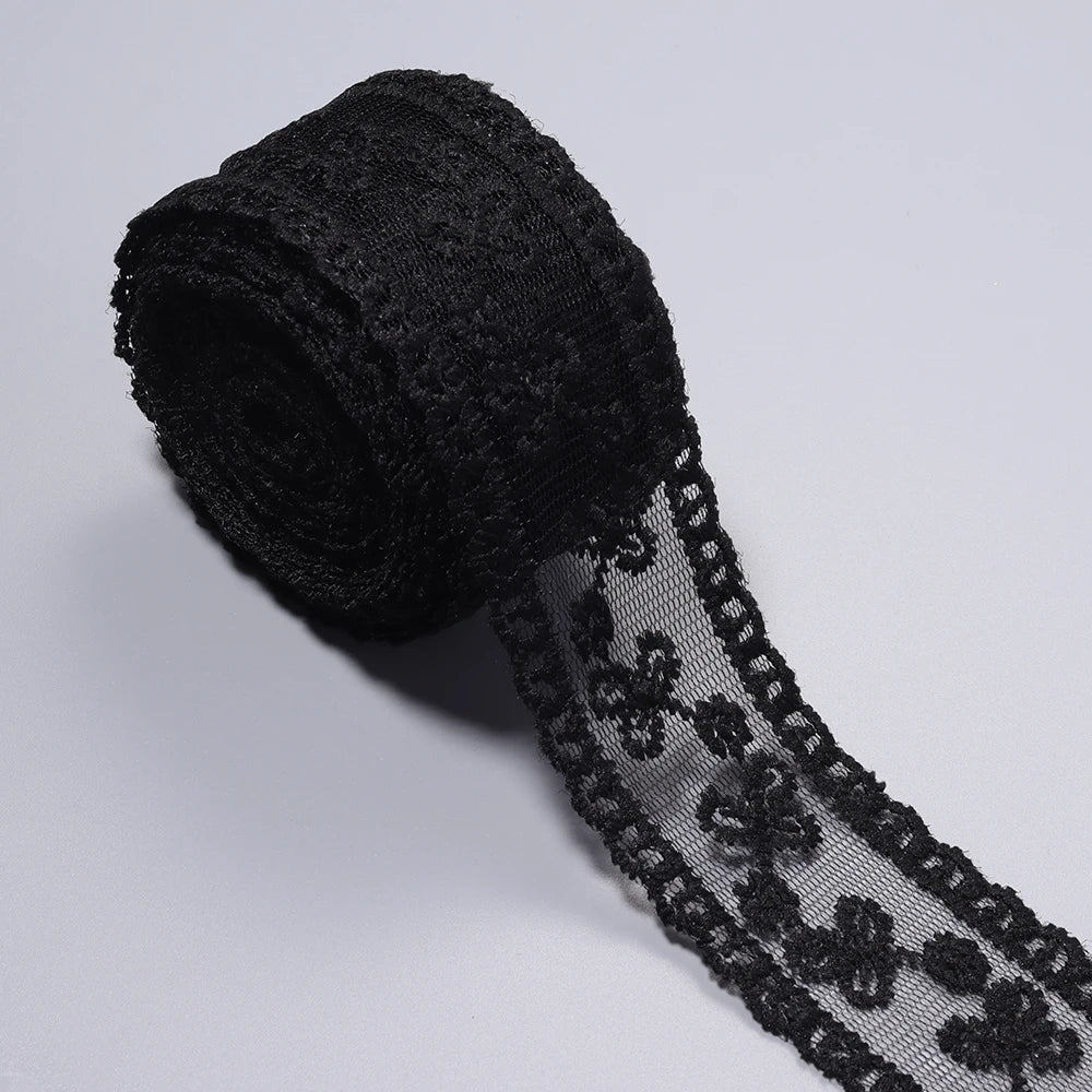 5 Yards Floral Embroidery Lace Trim Ribbon 4cm – DIY Craft Lace Trim Ribbon PLUSH black 4cm