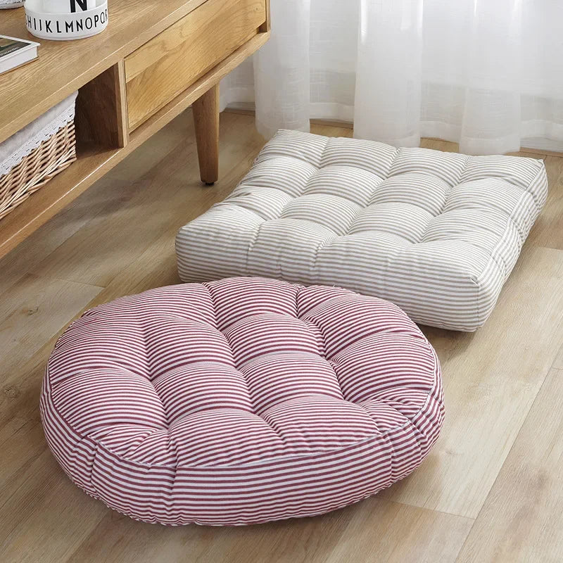 Round Cotton Linen Floor Cushion – Meditation & Chair Seat Pad Floor Seat Cushion PLUSH