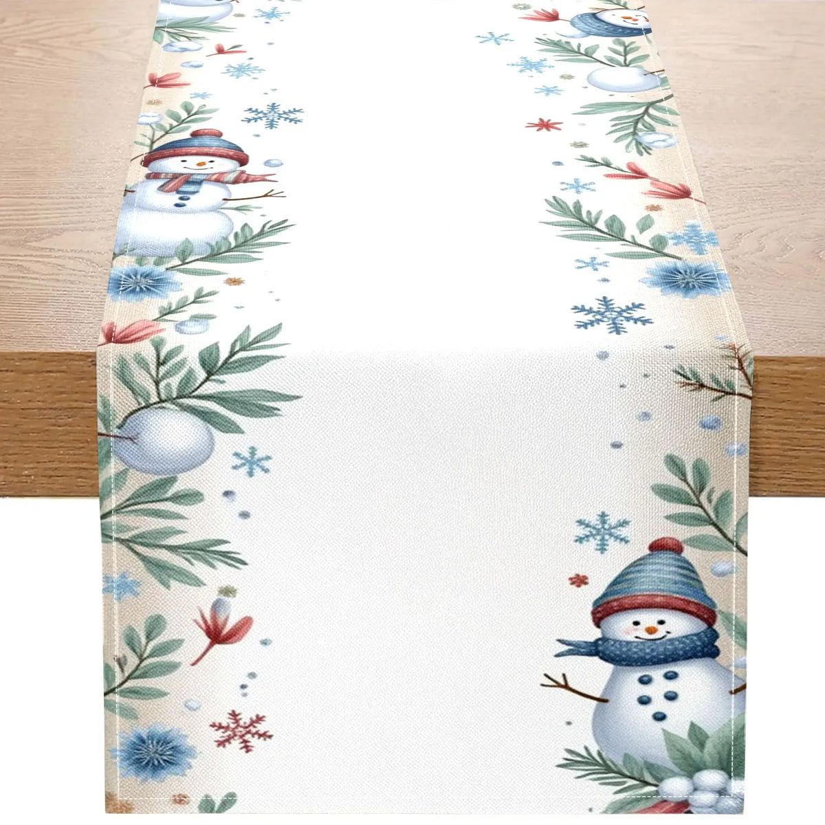 Winter Table Runner – Snowflakes, Snowmen & Tree Branch Print Table Runner PLUSH A 33X183Cm