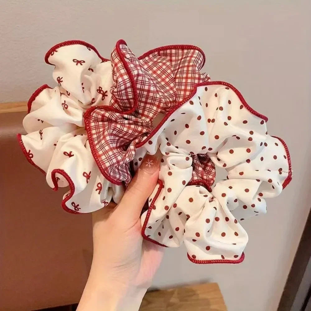 Dot & Plaid Scrunchies for Women – Soft Elastic Hair Ties 2/3pcs Hair Scrunchie Set PLUSH 3pcs XXS