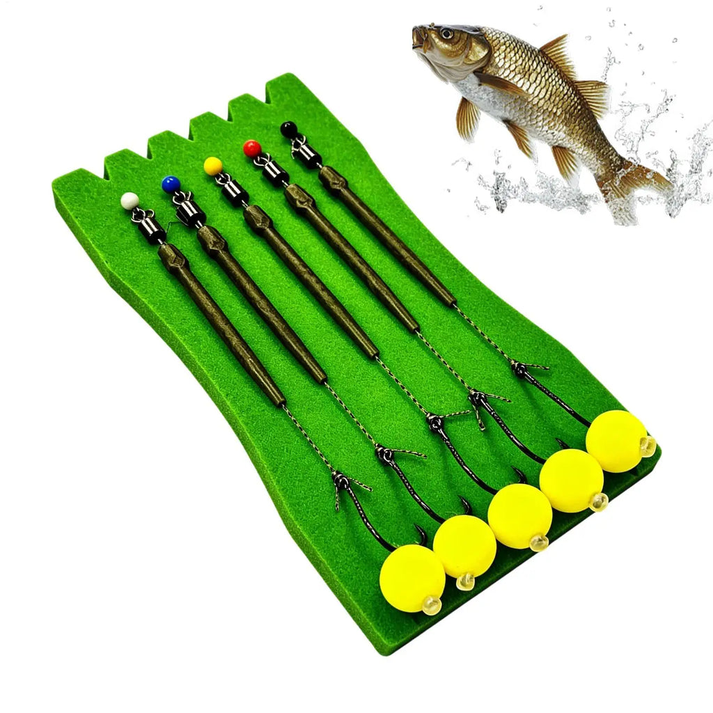 5-Pack Pre-Tied Carp Fishing Rig Set – Snag-Resistant Hooks Fishing Rig Set PLUSH