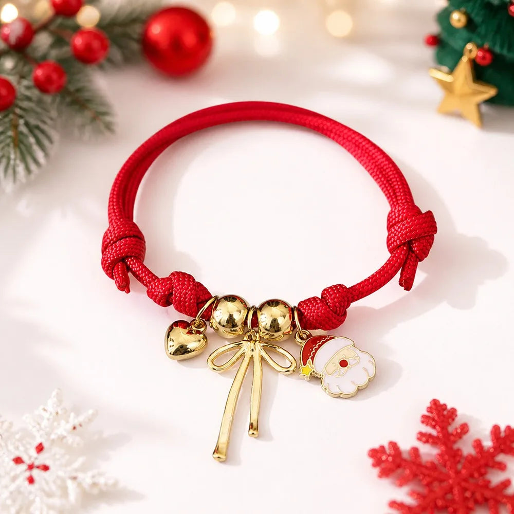 Christmas Santa Claus Braided Charm Bracelet – Adjustable Charm Bracelet PLUSH Style 4
