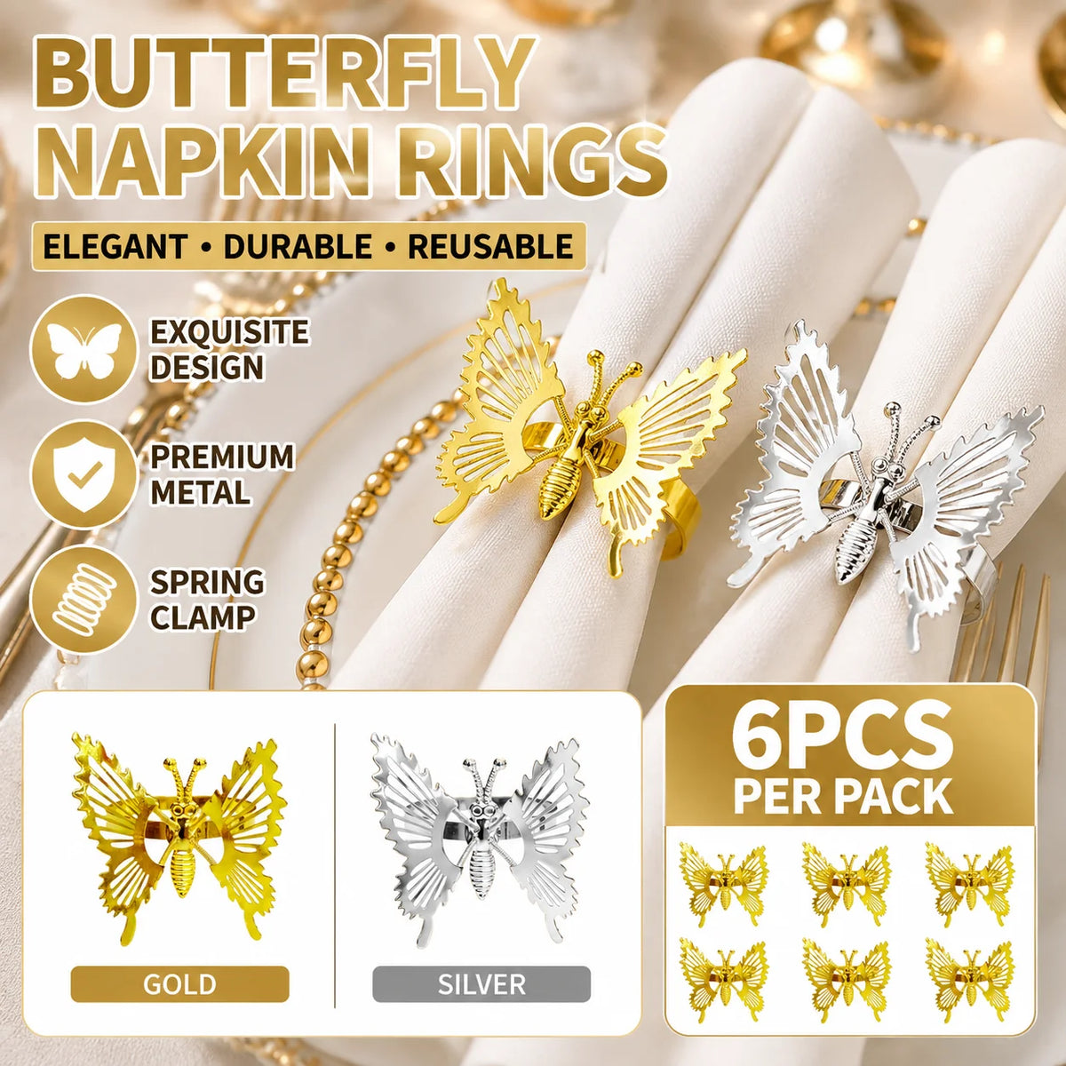 Butterfly Napkin Rings – Wedding & Party Table Decor Napkin Rings PLUSH