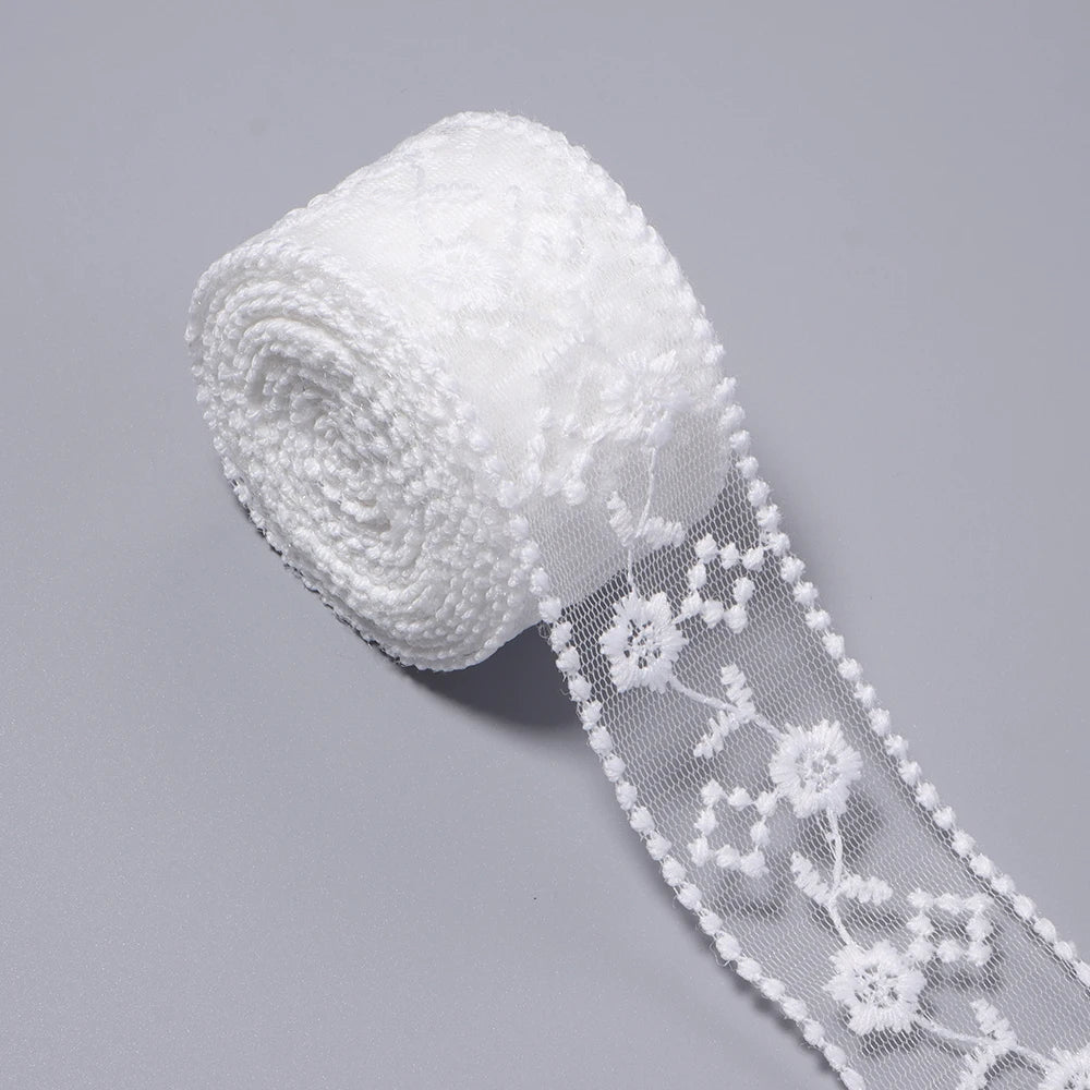 5 Yards Mesh Embroidery Lace Trim Ribbon 4cm – DIY Craft Lace Trim Ribbon PLUSH white 4cm