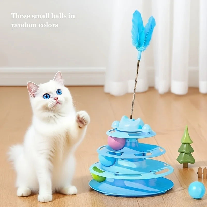 Interactive Feather Turntable Cat Toy with Rolling Ball Interactive Cat Toy PLUSH