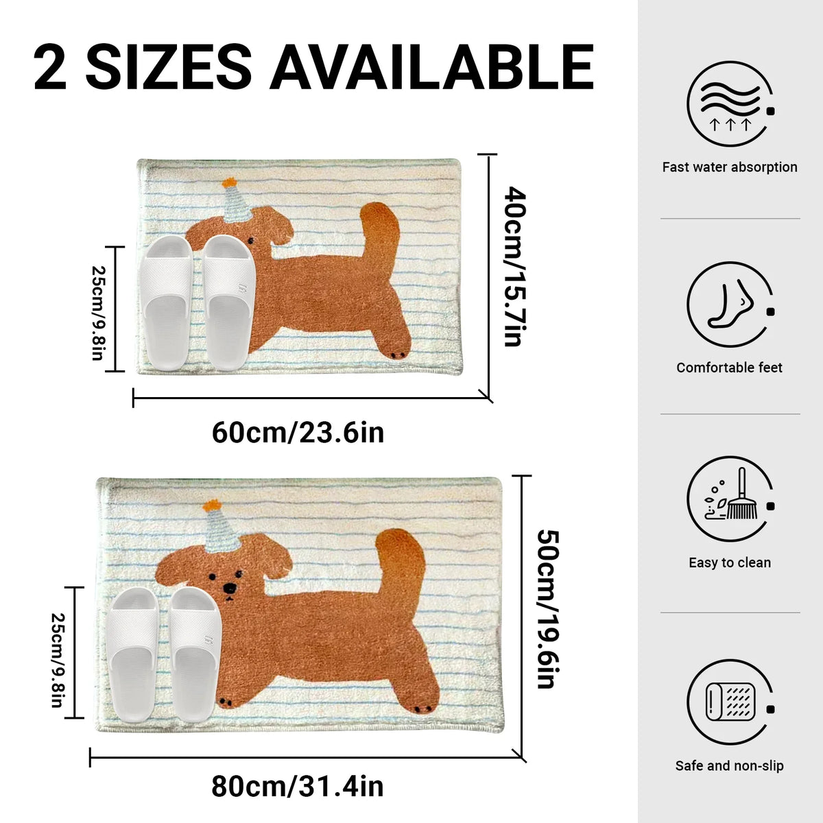 Striped Puppy Bathroom Mat – Non-Slip Fast-Drying Soft Floor Mat Bathroom Floor Mat PLUSH